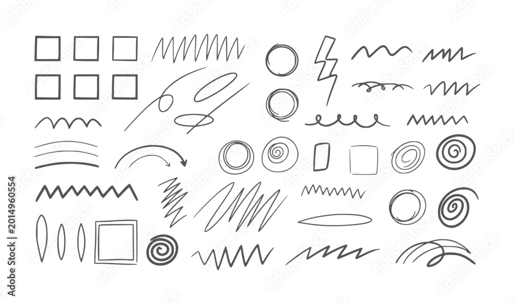 Obraz premium Collection of assorted black handdrawn squiggles and abstract line doodles lines