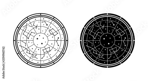 Celestial Constellation Maps, Astronomical Star Charts, Cosmic Navigation Tools, Vector Graphics