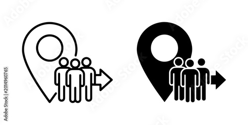 Location Pin with Group of People Icons, Navigation and Travel Symbols, Vector Set