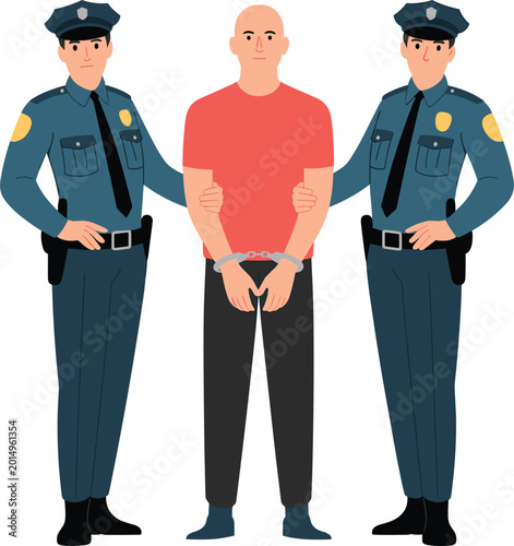 Fotografía Police arrest scene, officers detaining suspect with handcuffs, law enforcement