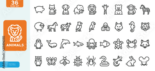 Schilderij op canvas Animals line Editable Icons set