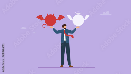 Εκτύπωση καμβά Confused businessman choose between angel and devil symbol