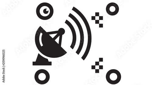 Tableau sur toile Satellite dish icon with radio waves signal broadcast, pixel cross markers and c