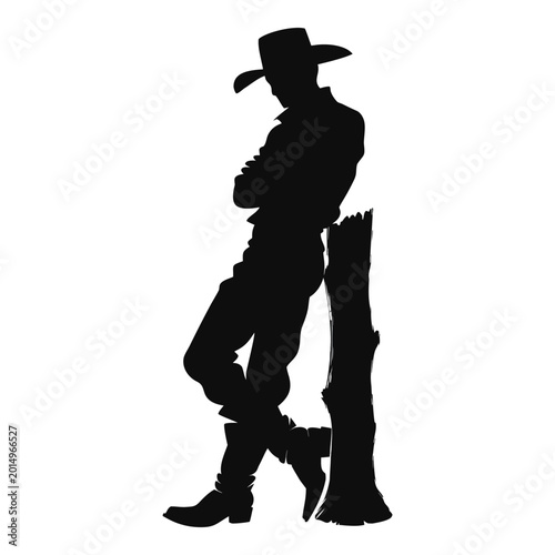 Cowboy silhouette leaning against a tree