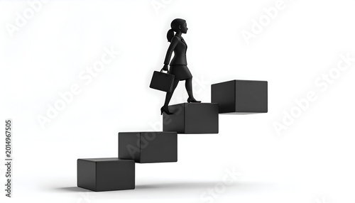 Silhouette of a businesswoman climbing stairs representing career growth and success.