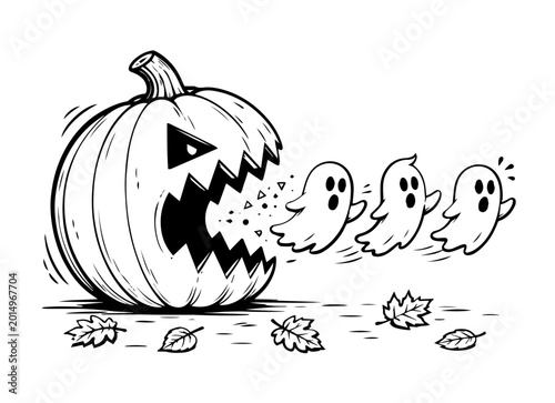 Bild auf Leinwand Ghost Pumpkin Halloween SVG File, Jack O Lantern Ghost Vector Design
