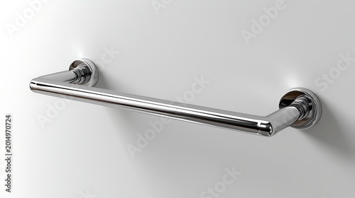 Chrome grab bar mounted on a white wall, highlighting its sleek design and functional purpose for safety and accessibility.