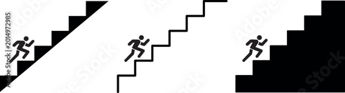 Stairs icon set. Man climbing stairs icon. Walking up staircase or stairs sign.