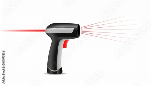 Barcode scanner with red laser beam.