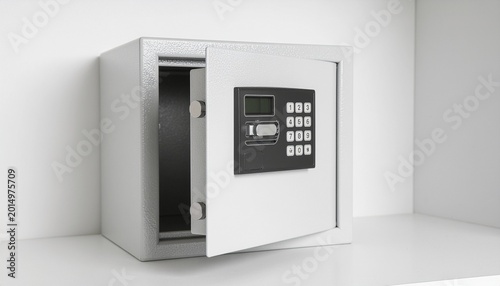 Open safe with digital keypad security.