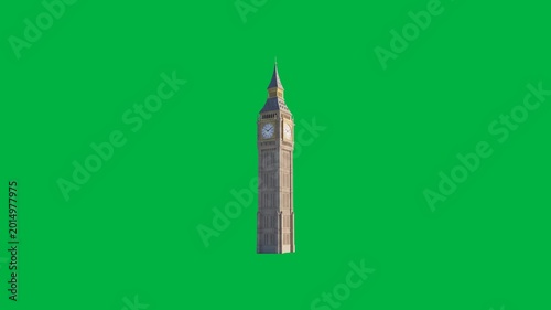 Big Ben clock tower isolated on green screen background