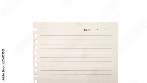 Torn lined paper with date field and hole punch edge as PNG cutout