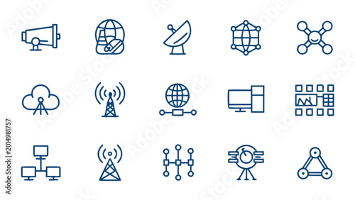 Future 6G Connectivity and Quantum Internet Professional Tech Blue Art Vector Icons.