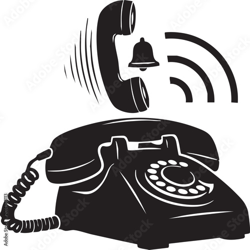Foto Vintage rotary phone, ringing telephone, black and white icon, communication sym