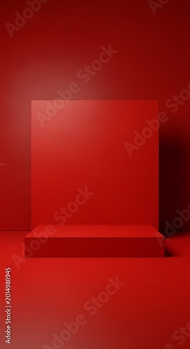 Minimalist 3d render of an empty room interior featuring a red sofa against a blank wall with natural window light in an open gallery apartment space