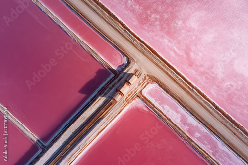 Aerial View of Salt Mine with Pink Salt Drying Pools