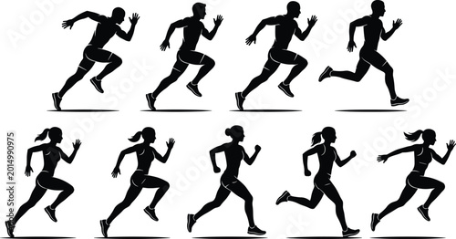 Photos Running athlete silhouette flat vector illustration featuring male and female sp