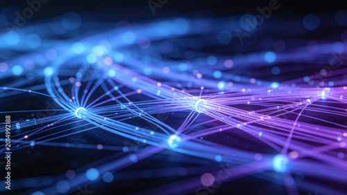 Schilderij op canvas Digital Network Connections with Glowing Nodes