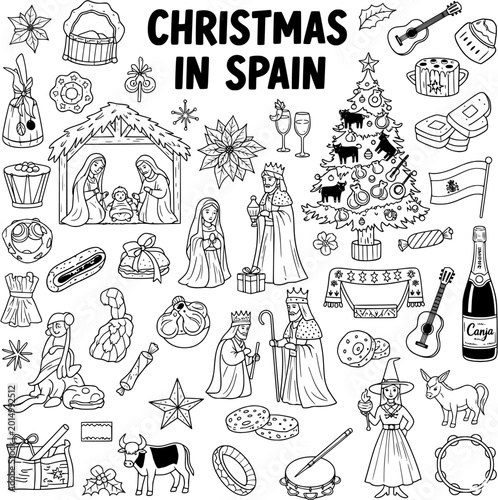 Obraz na płótnie Christmas in Spain doodle set