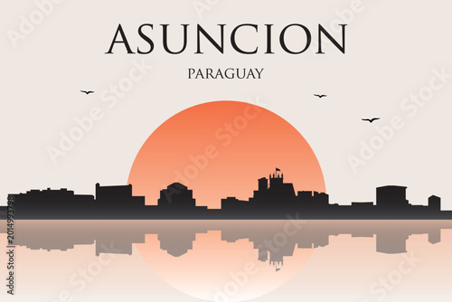 Bilde på lerret Minimalist contemporary Japanese-style drawing of a half sun skyline with water