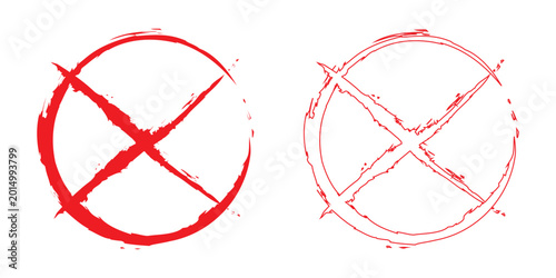 Tableau sur toile Brush cross icon set featuring artistic close and cancel button symbol within circle