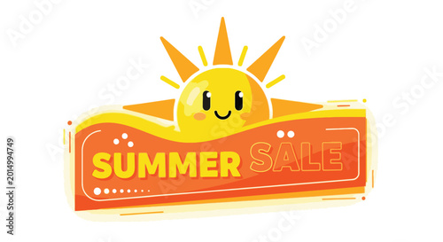 Smiling Sun Summer Sale Icon.