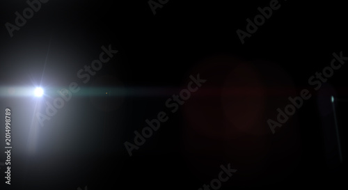 Optical lens flare overlay with bright anamorphic light leak, realistic glow,