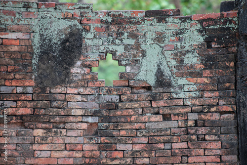 Red White Wall Background. Old Grungy Brickwork Horizontal Texture. Brickwall Backdrop. Structure With Broken Stucco And Plaster.