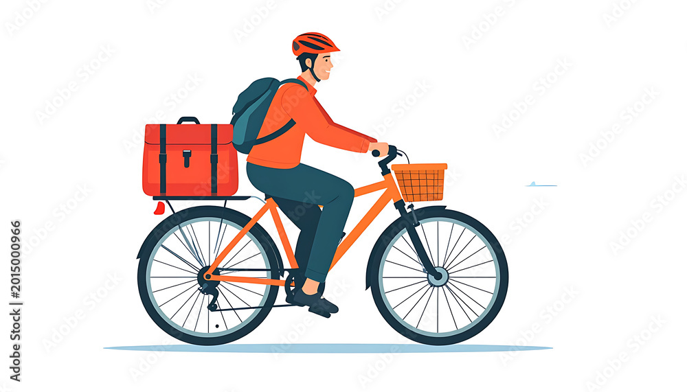 Naklejka premium Pixel art delivery person riding a bicycle with a large insulated bag, conveying food and packages