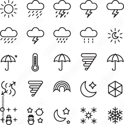 Weather forecast icons set with various symbols and signs