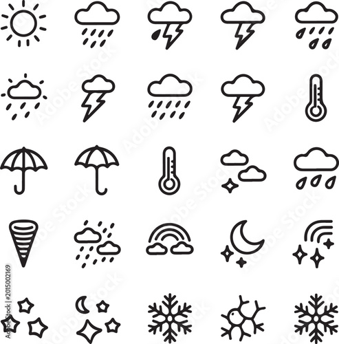 Weather forecast icons and symbols for various conditions
