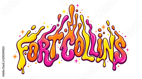 Fort Collins text art with vibrant dripping liquid paint effect