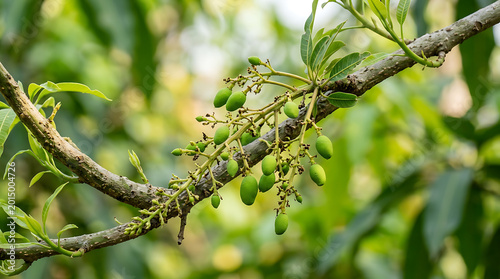 Young green mangoes on the tree