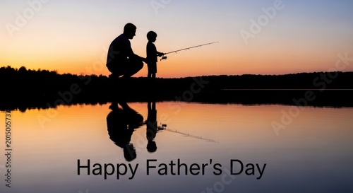 Heartwarming father s day silhouette of father and son fishing at sunset