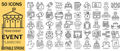 Event Planning Line Icons Set Editable Stroke