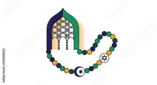 Schilderij op canvas Islamic prayer beads and archway.