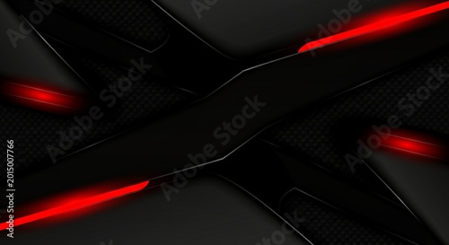 Abstract sleek black carbon fiber texture glowing red neon.