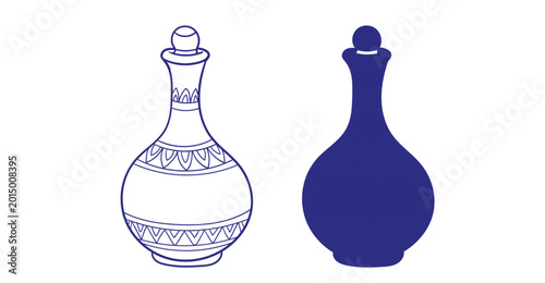 jug bottle traditional dishes tableware hand drawn vector ink oriental asian Indian design isolated
