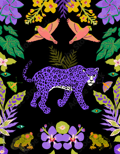 Photography background illustration with wild nature jungle and animals abstract bohemian ca