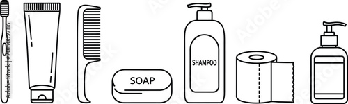 Fotografía Bathroom essentials icon set with toiletries
