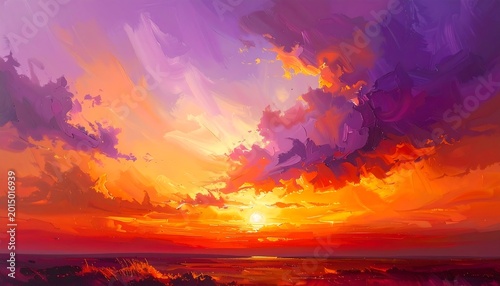 Vibrant sunset over serene waters with radiant orange and purple hues