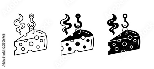 Schilderij op canvas Cheese Bait Icon Set, Fishing Hook Food Symbol, Vector Graphic Elements
