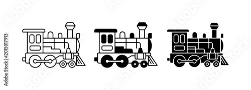 Fotografie Vintage Steam Train Icons, Retro Locomotive Vector Set, Classic Transportation G
