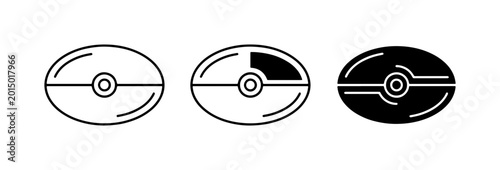 Foto Three stylized icons of a Poké Ball, outline, filled, and solid black