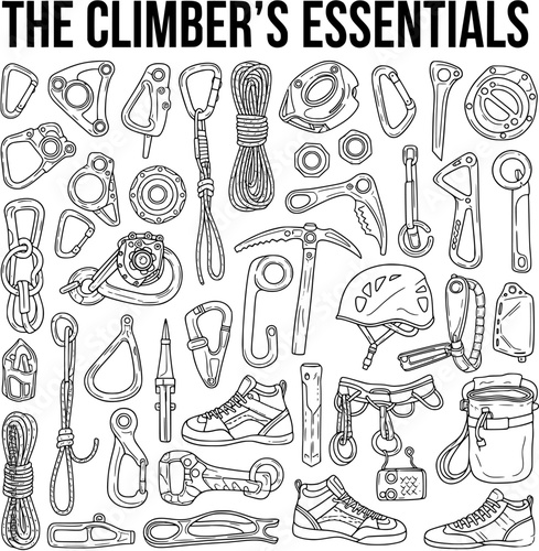 Obraz na płótnie Hand-Drawn Climbing Essentials Vector Set