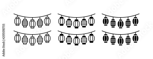 Bild auf Leinwand Set of 6 Lantern Strings, Festive Asian Decor, Black and White Graphics