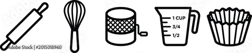 Photos Set of black and white baking and kitchen tool icons