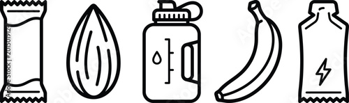 Set of healthy snack and fitness sport nutrition icons