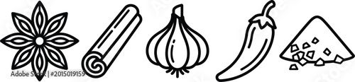 Set of spice and seasoning icons in outline style