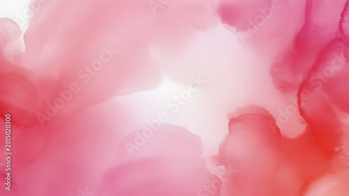 Blurry pink and red ink swirls flow together creating a soft gradient mist effect background